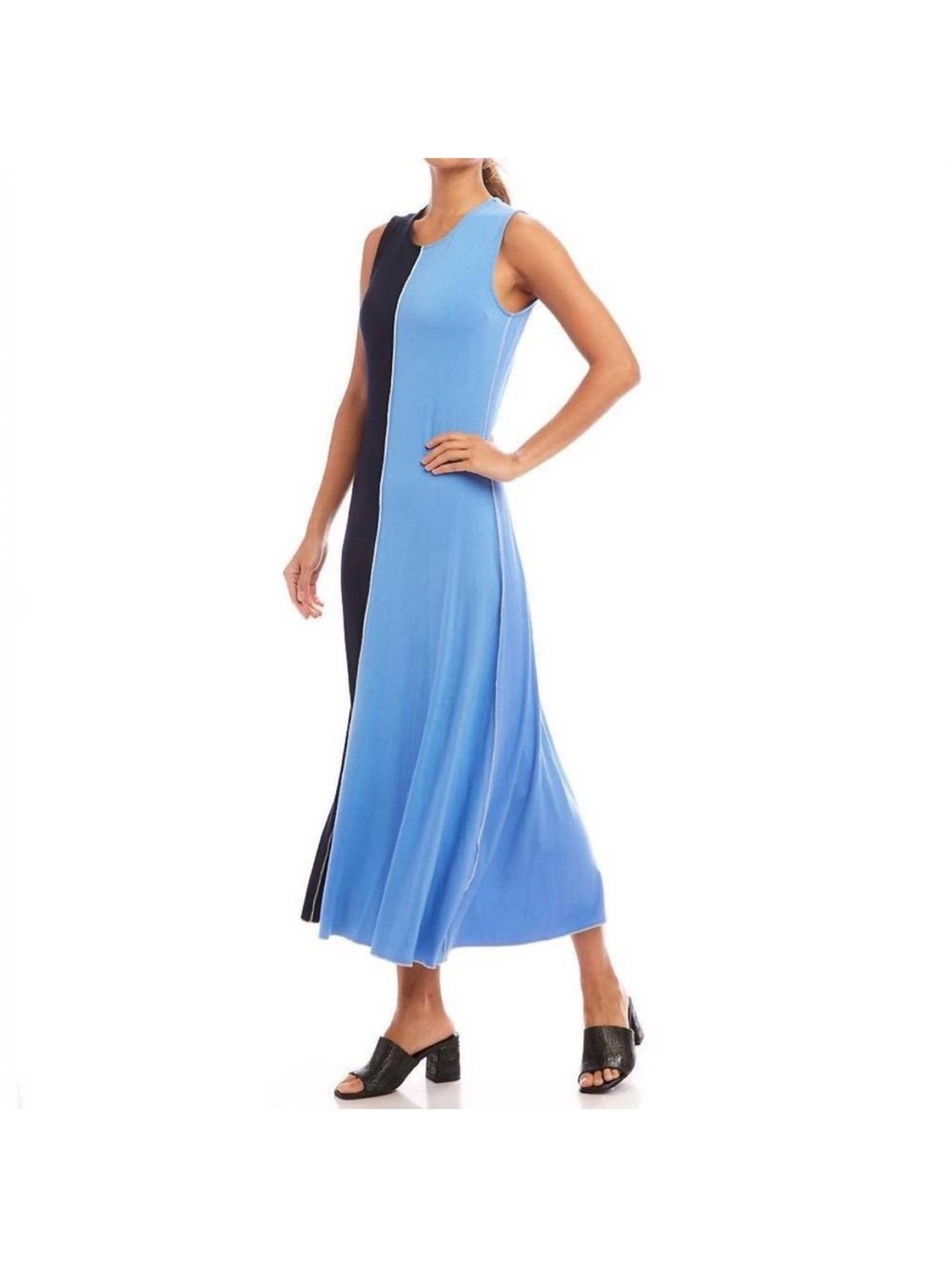 NEW KAREN KANE sleeveless colorblock petite boardwalk midi dress navy blue NWT - Picture 2 of 8